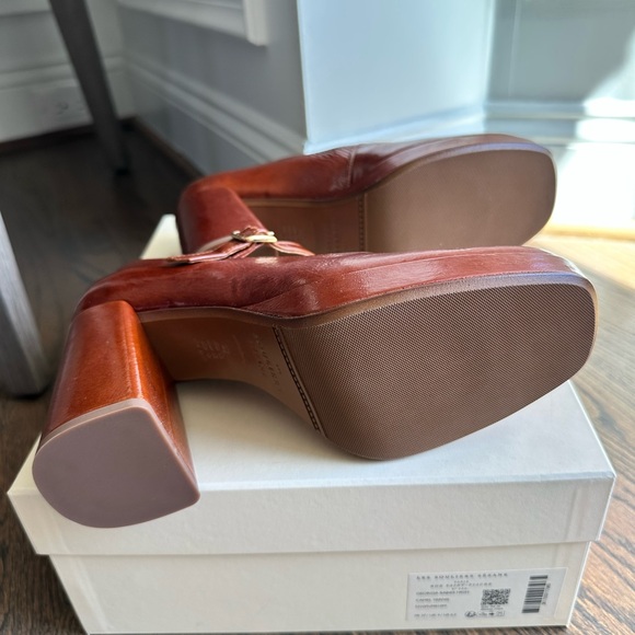 NIB Sezane Georgia Brown Patent Leather Mary Janes Platform Heels Pumps 37 - Picture 8 of 8
